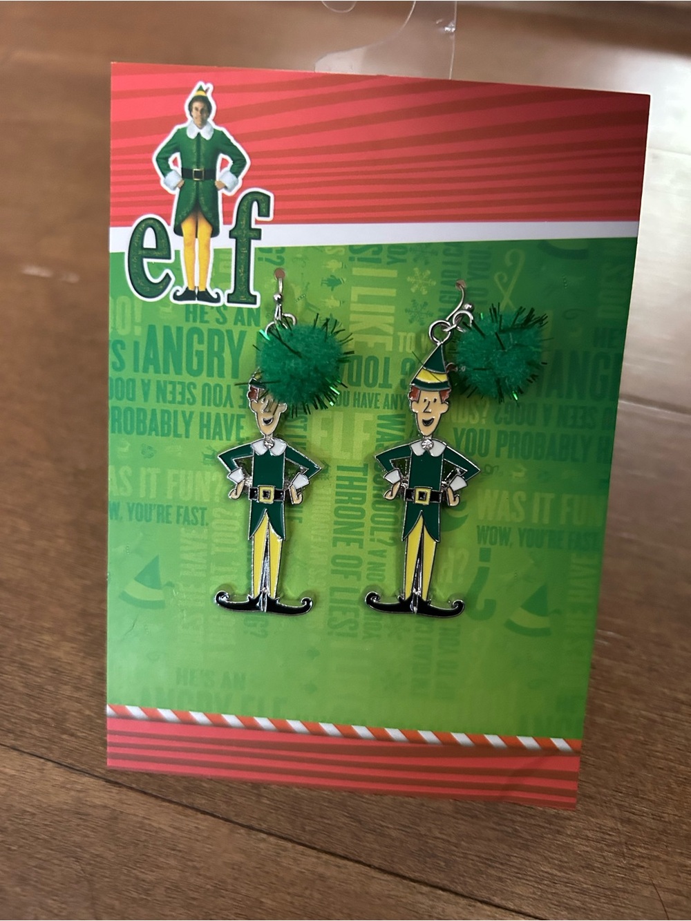 Christmas Buddy the Elf Green Pom-Pom Drop Earrings